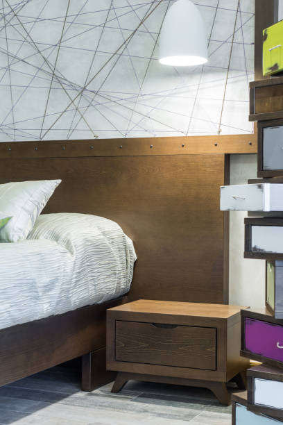 istock Bedroom interior with double bed and night table 639219370