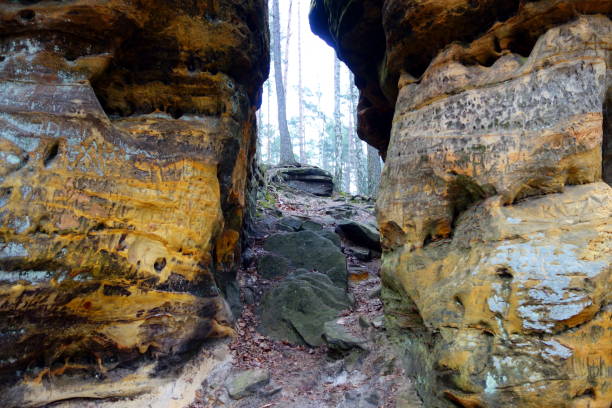 istock Tight gap between colorful rocks 639220616