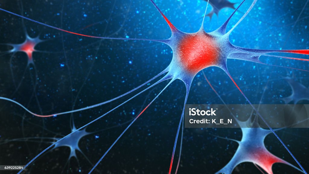 3d render of nerve cells. 3d render of nerve cells on blue background. Nerve Cell stock illustration