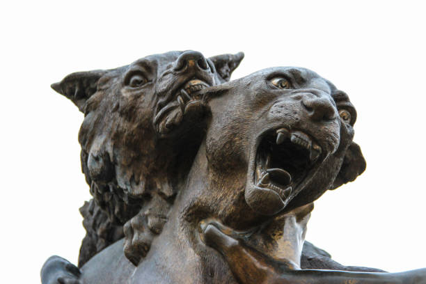 istock Statue of two wild battling animals 639225472