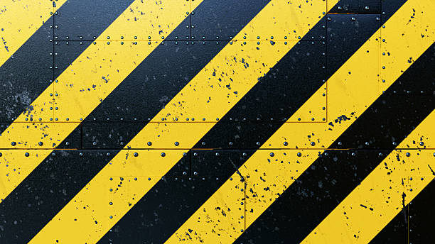 gefahrenstreifen hintergrundplatten mit nieten - textured industry yellow abstract stock-fotos und bilder