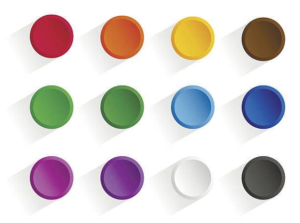 Set of buttons Set round multi-colored buttons with shadow. Vector, isolated objects on a white background campaign button stock illustrations