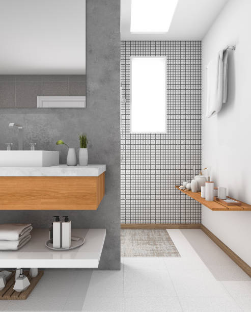 istock 3d rendering minimal wood sink in bathroom 639229288