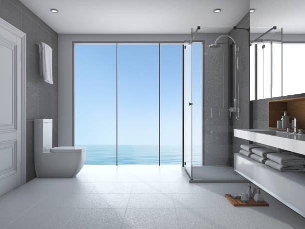 istock 3d rendering bathroom near sea view 639229340