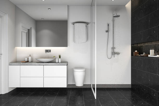istock 3d rendering black tile shower and bathroom 639230870