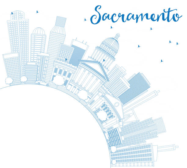 kontur sacramento skyline mit blauen gebäude und copy space. - people in the background sacramento california usa stock-grafiken, -clipart, -cartoons und -symbole