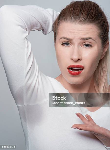 Confused About The Sweat Mark Stock Photo - Download Image Now - Sweat Stain, Adult, Adults Only