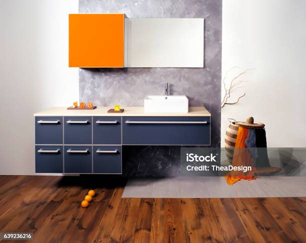 Modern Bathroom Stock Photo - Download Image Now - Vanity Mirror, Powder Room, Bathroom Sink