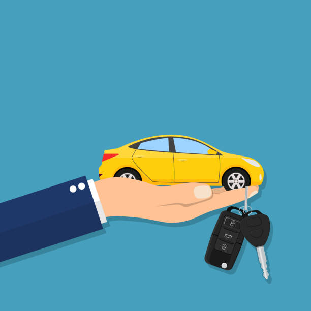ilustraciones, imágenes clip art, dibujos animados e iconos de stock de mano del vendedor de automóviles dando la llave al comprador - key success vector single object