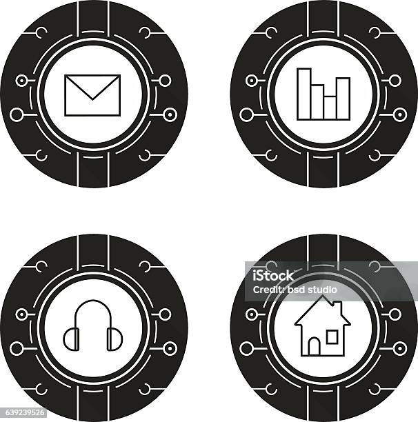 Cyber Technology Icons Stock Illustration - Download Image Now - Arts Culture and Entertainment, Black Color, Chart