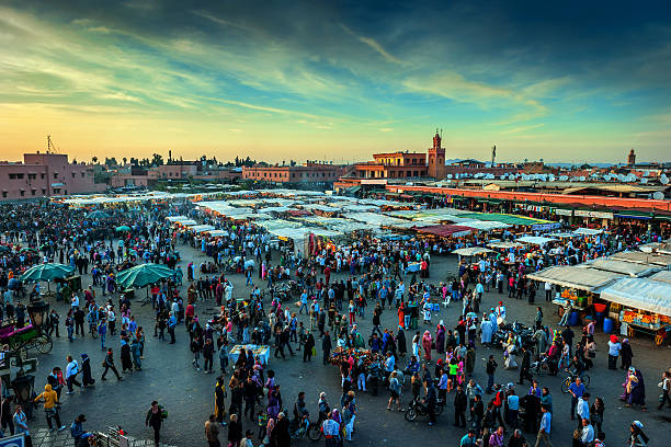 istock Evening Djemaa El Fna Square with Koutoubia Mosque, Marrakech, Morocco 639239732