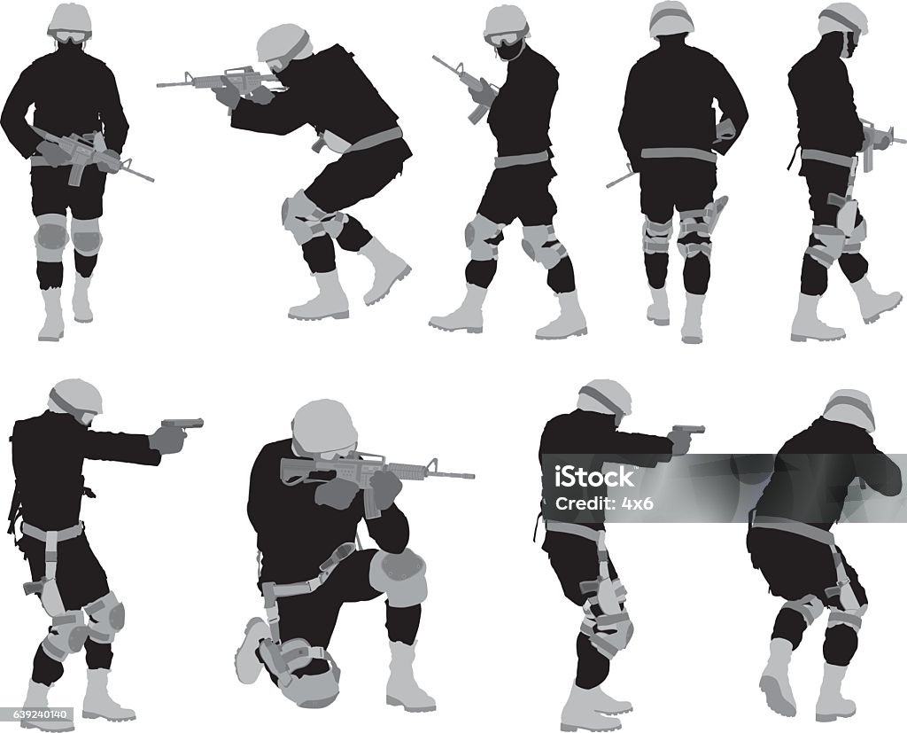 Army man in various action with rifle Army Soldier stock vector