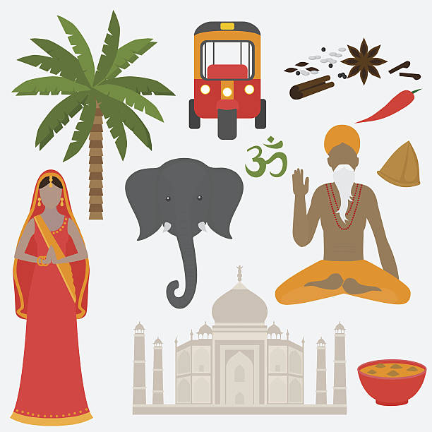 illustrations, cliparts, dessins animés et icônes de l’inde s’est installée. éléments de conception de l’hindouisme. - india brahmin hinduism tourism