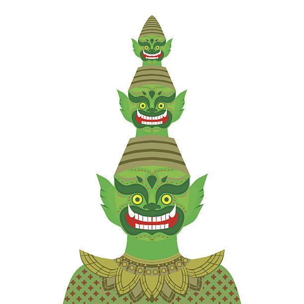 ilustrações, clipart, desenhos animados e ícones de gigante do guardião do templo tailandês, símbolo do budismo em bangkok, - bangkok thailand demon majestic