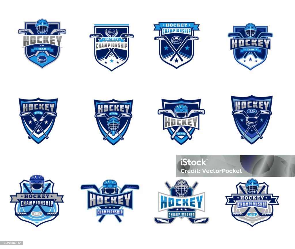 Vector set of ice hockey badges, stickers, emblems Vector set of ice hockey badges, stickers, emblems isolated on white Ice Hockey stock vector