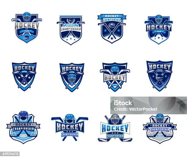 Vector Set Of Ice Hockey Badges Stickers Emblems Stock Illustration - Download Image Now - Ice Hockey, Badge, Vector