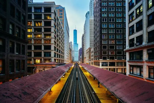 Overlooking The 'L' tracks on Wabash Avenue in the Chicago Loop, this photo was taken on a cold day in December.