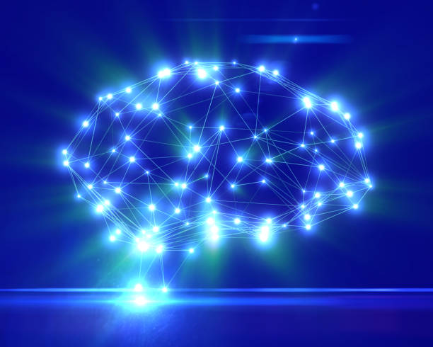 istock Polygonal brain shape with glowing lines and dots. 639247506