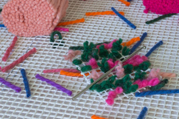 istock Blue pink green wool threads for weaving rugs home 639248980