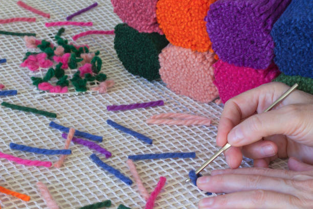 istock Colored wool threads for weaving rugs home.  Handmade 639249050