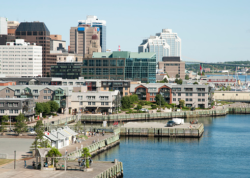The view of Halifax city promenade with a downtown in a background (Nova Scotia, Canada).