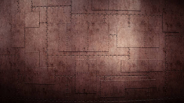 pared industrial con placas metálicas resistentes pesadas - corrugated iron rust rusty metal fotografías e imágenes de stock