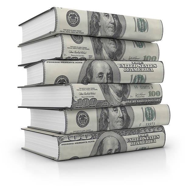Stack of Business Books 3d render. Stack of books isolated on white background. money in the book stock pictures, royalty-free photos & images