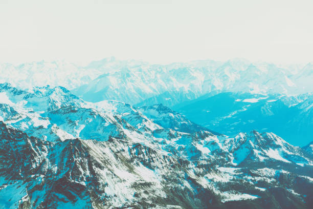Abstract Panorama of Breuil Cervinia mountains in Alps. Creative instagram toning effect