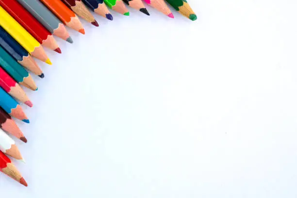 Photo of White background for presentation with round right upper pencils corner