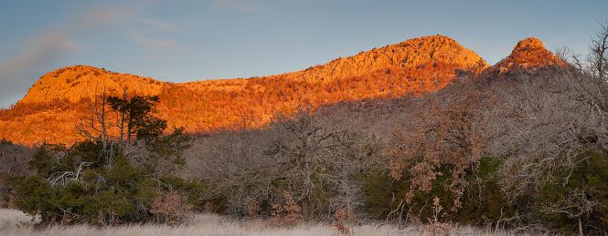 This winter sunrise on Mount Sheridan was photographed in the Wichita Mountains of Oklahoma.