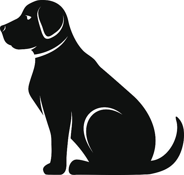 ilustraciones, imágenes clip art, dibujos animados e iconos de stock de vector silueta negra de un perro. - dog sitting
