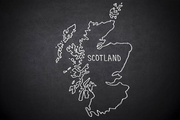 3D Render of a Map of Scotland with Straight Pins at the Position of important Cities. Vintage Color Style. Very high resolution available!