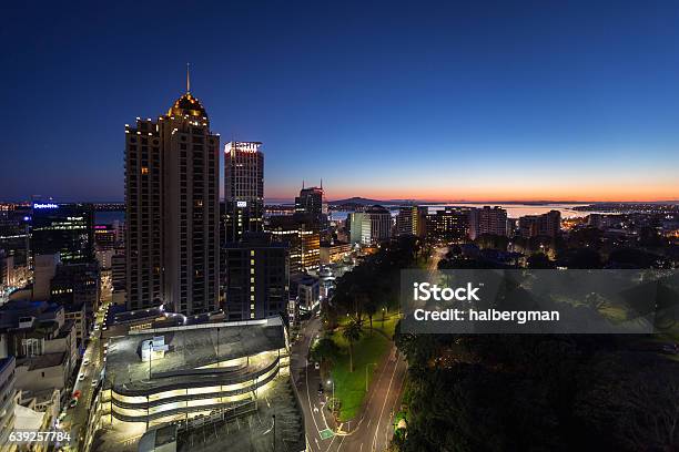Sunrise Over Auckland Park City And Harbour Stock Photo - Download Image Now - Apartment, Auckland, Night