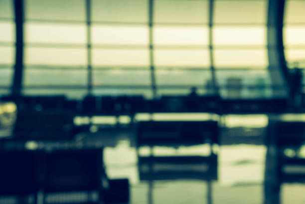 Modern international train and airport terminal. Unfocused effect.