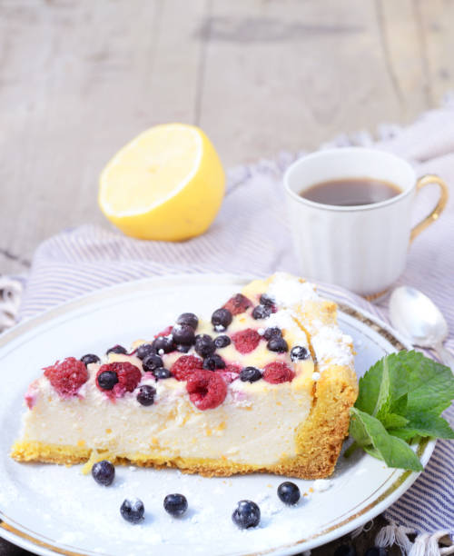 Sunny Photo with a morning breakfast in rustic style. Cheesecake