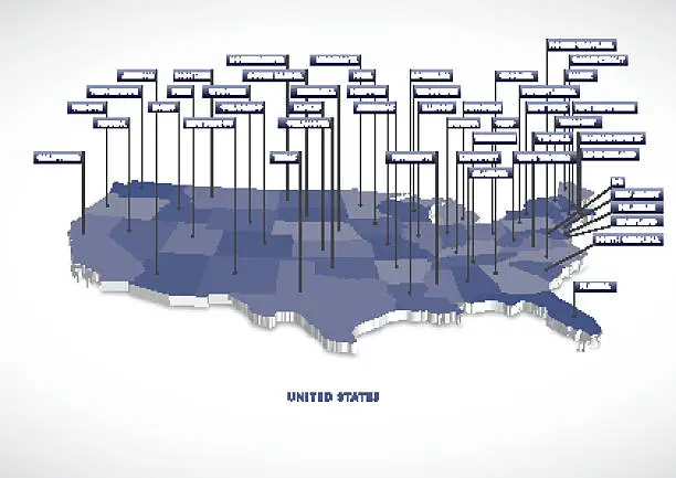 Vector illustration of 3D USA State map