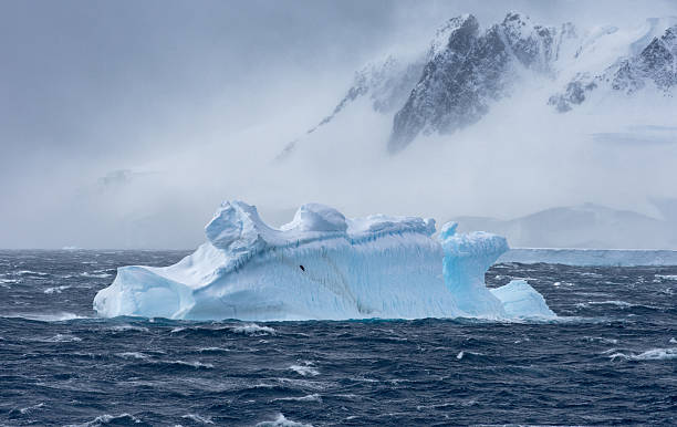 istock Iceberg floating in Antarctica with mountains behind 639266504