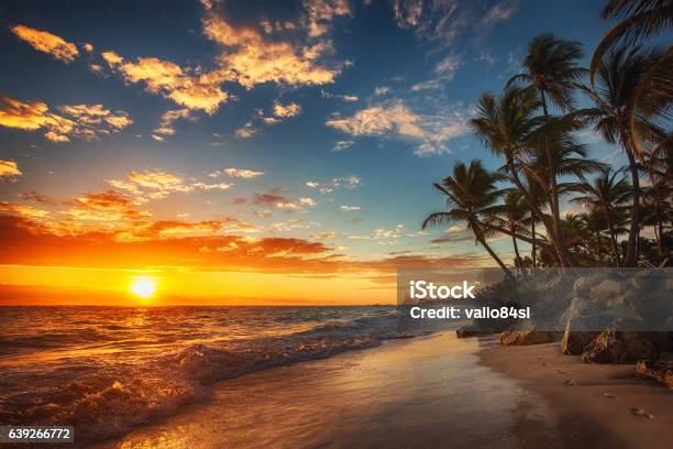 Sunrise Over The Beach Stock Photo - Download Image Now - Tropical Climate, Beach, Sunrise - Dawn