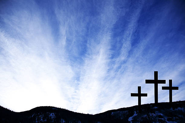 istock Three crosses on hill for Easter, Good Friday. 639267414