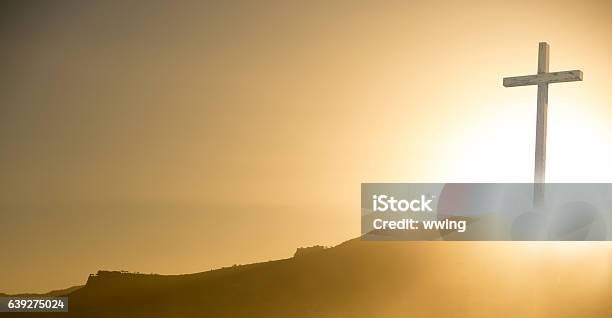Crucifix At Sunrise On Easter Morning Copy Space Stock Photo - Download Image Now - Religious Cross, Christianity, Catholicism