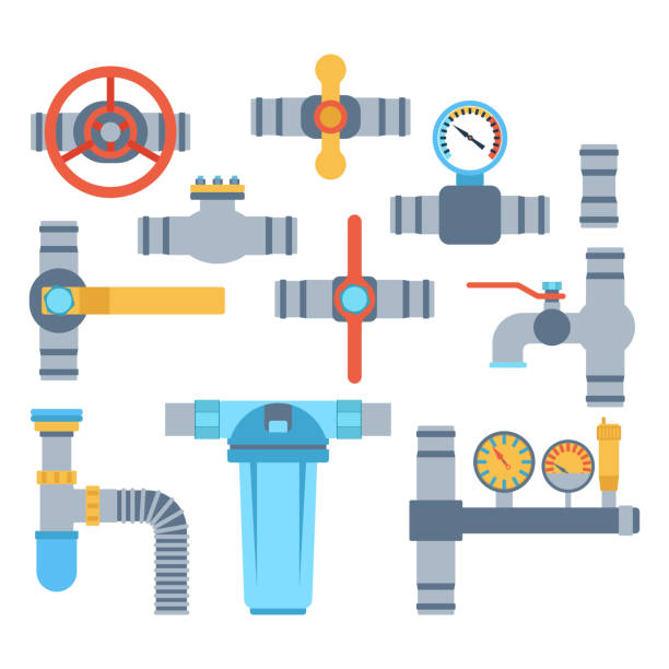 illustrations, cliparts, dessins animés et icônes de pipes icônes vectorielles isolés. - pipe pipeline water pipe valve