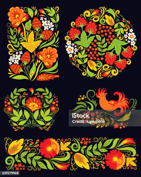 Vector Khokhloma Pattern Design Stock Illustration - Download Image Now - Russia, Russian Culture, Pattern