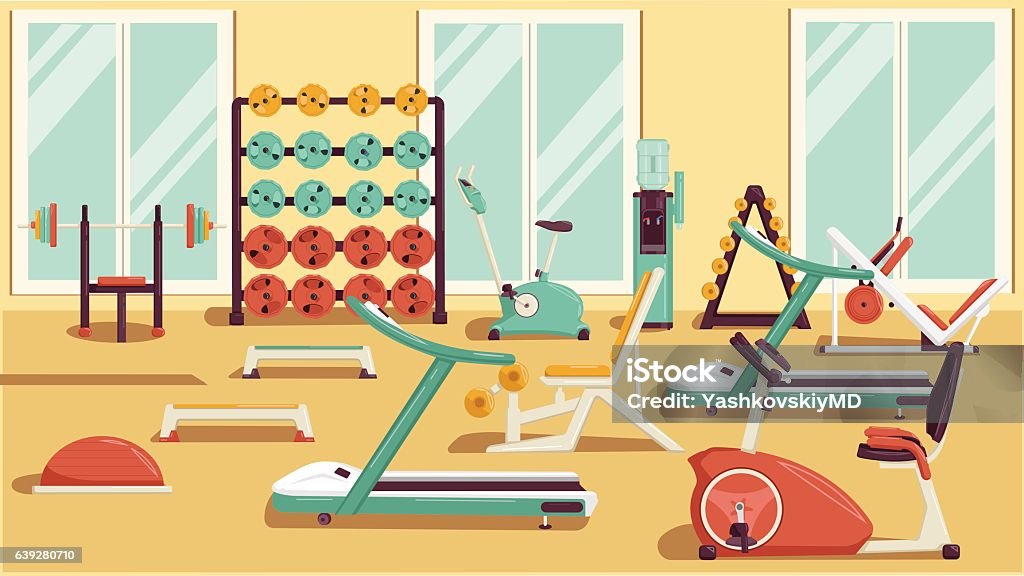 Gym 01 Flat Colorful Illustrations Flat colorful gym. Running. Workout vector illustration Activity stock vector