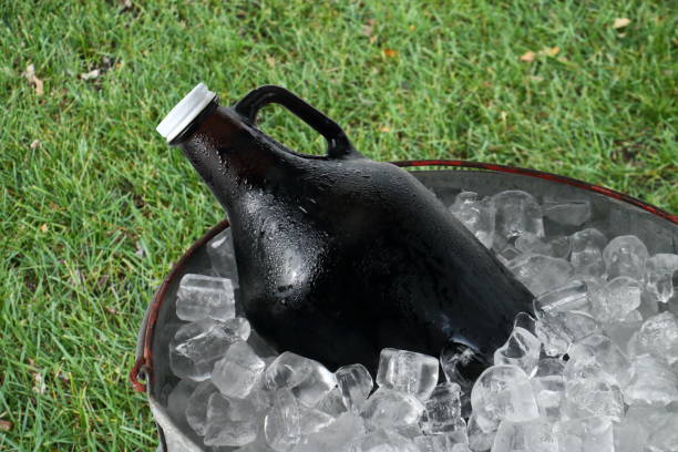 bière growler dans un seau à glace - galvanized bucket photos et images de collection