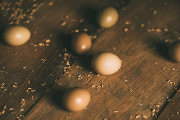 Group of organic Eggs on wooden table