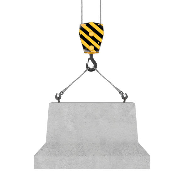 istock Rendering of concrete block hanging on hook with two ropes 639287862