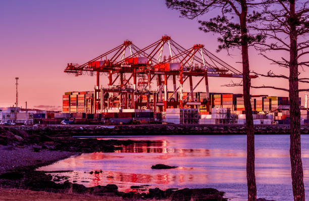 Shipping Cranes in Point Pleasant Park stock photo