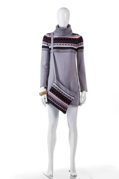 istock Gray winter tunic and handbag. 639290856