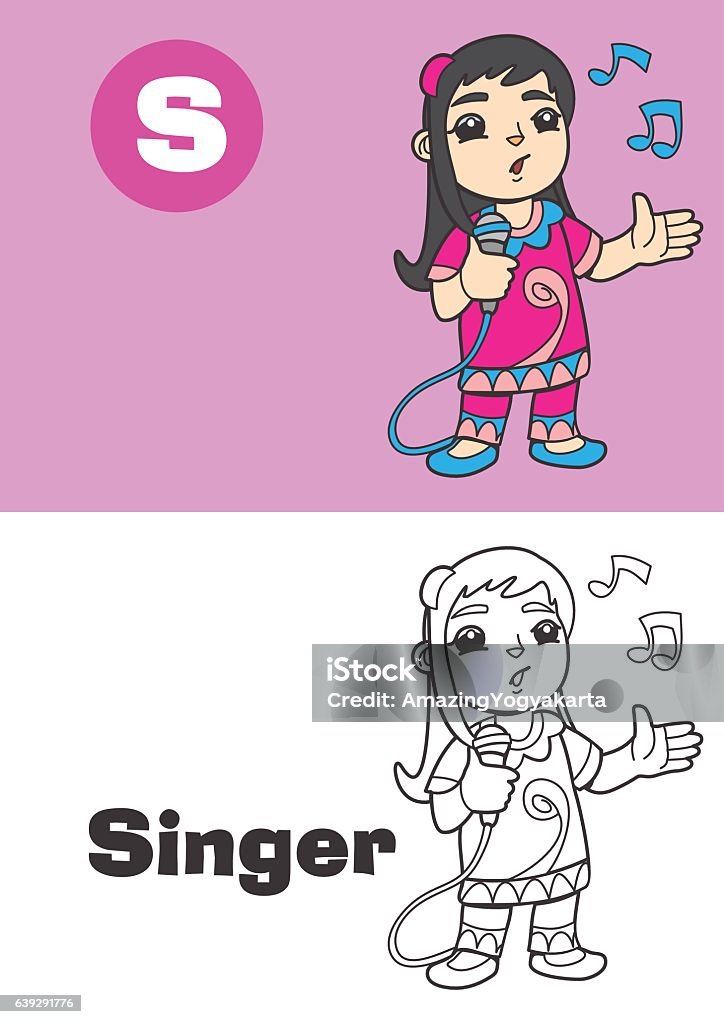 Color Singer Cartoon Coloring Singer For Children Proffesion Illustration For Kids Stock ...