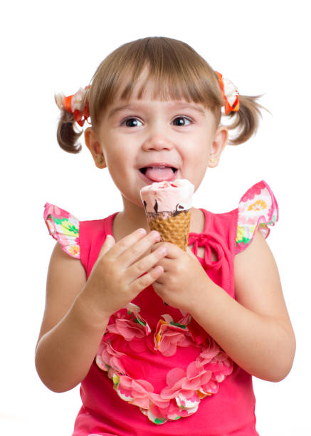 istock Child girl with ice cream in studio isolated 639292328